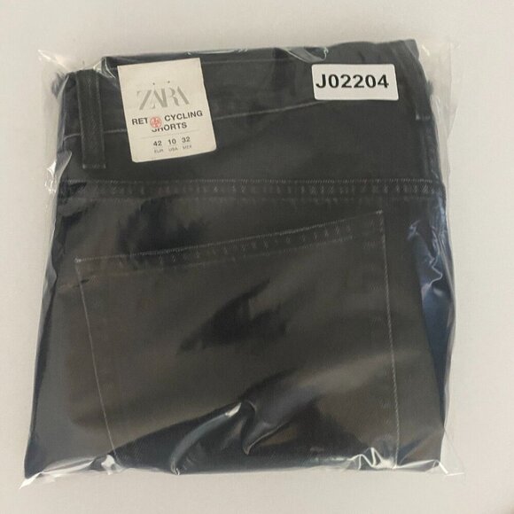Zara Retro Cycling Shorts Womens Size 32 Cutoff Denim Bermuda Black Button Fly - Picture 12 of 12